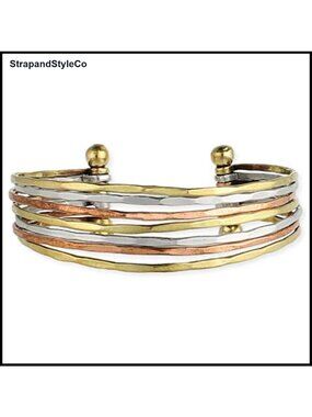 Hammered Metal Cuff Bangle Bracelet Stackable Boho Statement Jewelry